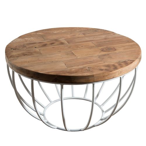 Table basse bois coque blanche 60 x 60 cm
