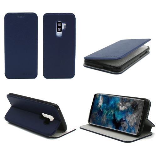 Etui luxe Samsung Galaxy S9 PLUS 4G bleu Slim Cuir Style avec stand smartphone S9+ 2018 - Housse coque de protection - Accessoires pochette XEPTIO case