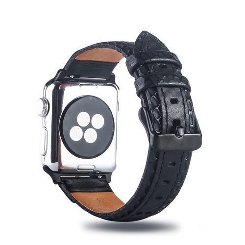 Bracelet en cuir véritable couche supérieure noir pour Apple Watch Series 4 40mm/Series 3/2/1 38mm