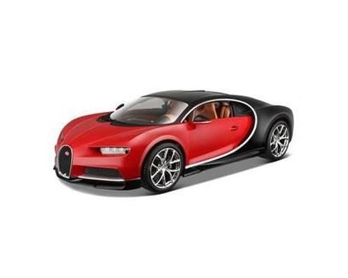 Cette Bugatti Chiron (2016) Diecast Model Car est Red et noir et features des roues qui fonctionnent et also opencouleurg bonnet,