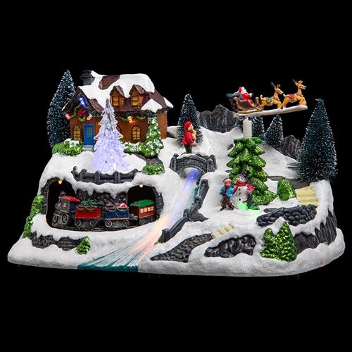 Village de Noël lumineux avec son train + Père Noël - Jardideco
