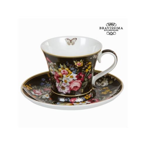 Tasse avec soucoupe bloom black - collection kitchen's deco by bravissima kitchen
