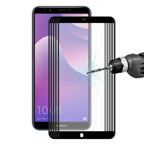 Protecteur écran en verre trempé 5pcs 02mm 3D fibre de carbone courbe pleine grandeur noir pour votre Huawei Honor 7C/Enjoy 8/Y7 Prime