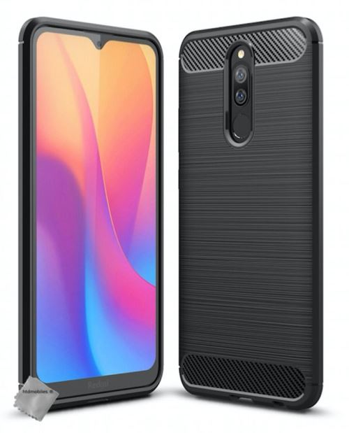 Housse etui coque silicone gel carbone pour Xiaomi Redmi 8 avec verre trempe - NOIR