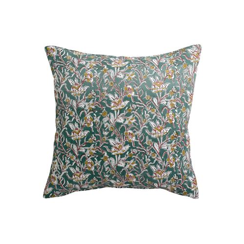 Coussin imprimé fleurs vert 45 x 45 cm AQUARELLE
