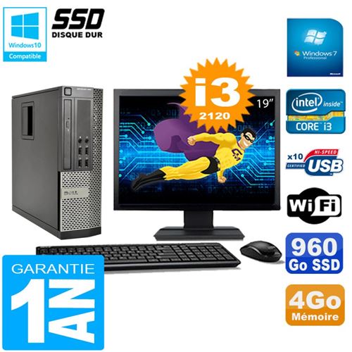 Pc dell 990 sff core i3-2120 ram 4go disque 960go ssd graveur wifi w7 ecran 19' État correct - Dell reconditionné disponible sur Fnac