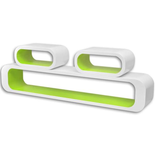 Wandplanken kubus MDF zwevend voor boeken/dvd 3 st wit-groen