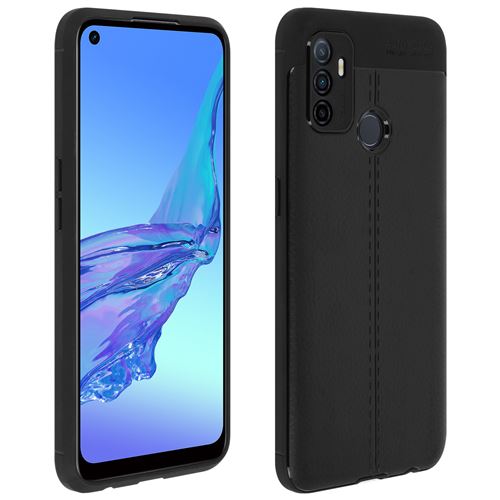 Avizar Coque pour Oppo A53 / A53 Silicone Gel Flexible Finiton Aspect Cuir Texture Noir