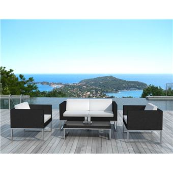 Delorm Salon De Jardin Design 4 Places En Resine Noire Coussins