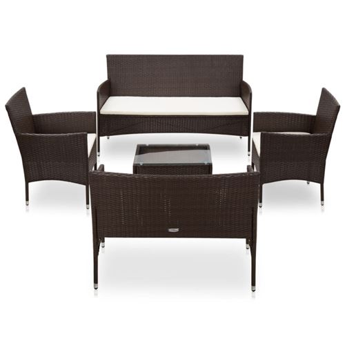 Vidaxl Beige Ensembles Canapes. Fauteuils Et Tables De Jardin Polyethylene 4 Personnes 5 Pieces 58 X 55 X 81 Cm - Image 2