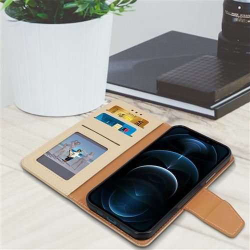 Étui Portefeuille Magnétique SIYOPINPFY Pour IPhone 12/12 Pro - Cuir Véritable, 3 Emplacements Cartes + Compartiment Billets, Fonction Support (Couleur Orange)