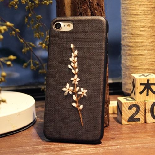 iPhone 6 & 6s Noir Coque Protection Plastique Effet Tissus Fleurs ALS47765