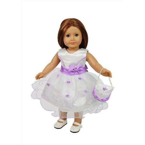 Vêtements de poupée de fleur pour les poupées américaines de fille (inclut la robe, le sac à main et les chaussures)