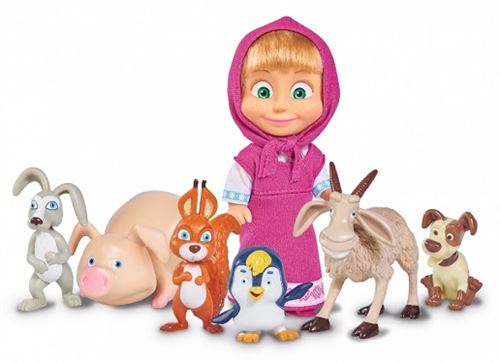 Masha et michka - coffret poupée masha et ses 6 amis animaux