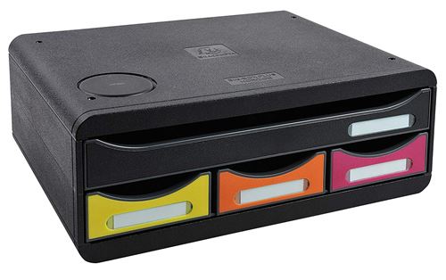 Exacompta 319798QID Toolbox Mini Caisson individuel à 4 Tiroirs QI Iderama Noir/Arlequin
