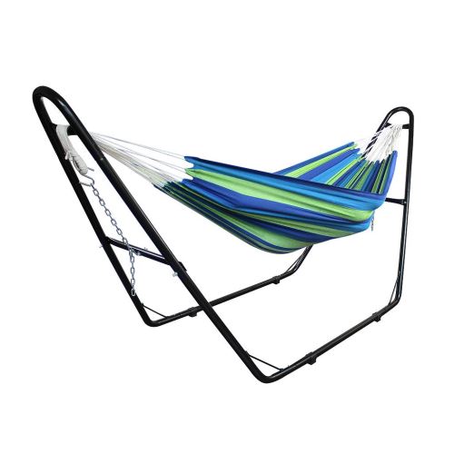 Lit Suspendu, Hamac, Vert/Bleu, Brésilien, Avec support type-H, Coton, Capacité: Pour 2 personnes