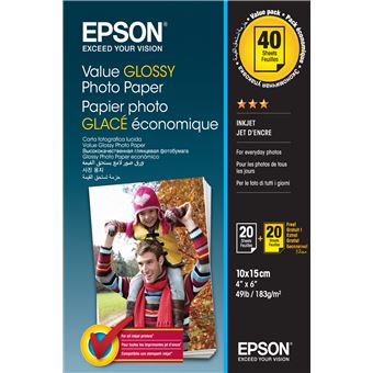 Epson Value Photo Paper Glossy - Glanzend - 100 x 150 mm 20 vel(len) fotopapier (pak van 2) - voor Expression Home HD XP-15000; Expression Premium XP-900, XP-900 Stickers - 1