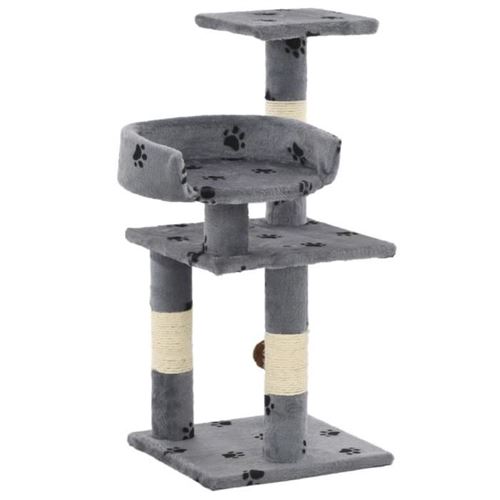Arbre &Agrave; Chat Et Griffoir Sisal 65 Cm Empreintes De Pattes Gris