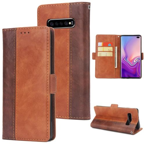 Etui en PU surpiqûre flip avec support marron pour votre Samsung Galaxy S10