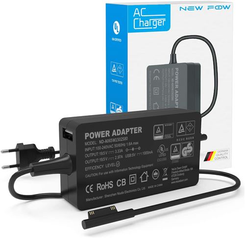 Chargeur Surface Pro 44W 15V 2.58A pour Microsoft Surface Pro 3 Surface Pro 4 Pro 5 Pro 6 Surface Book Tablet PC -avec port USB 5V 1A pour Adaptateur Secteur