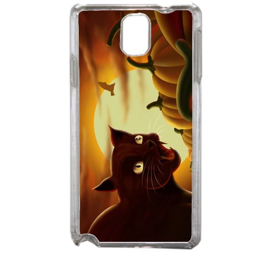 Coque Chat Noir Citrouille Compatible Samsung Galaxy Note3 Transparent
