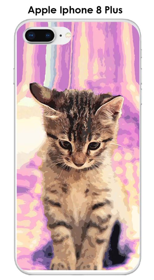 Coque Apple Iphone 8 PLUS design Chat tigré fond rose