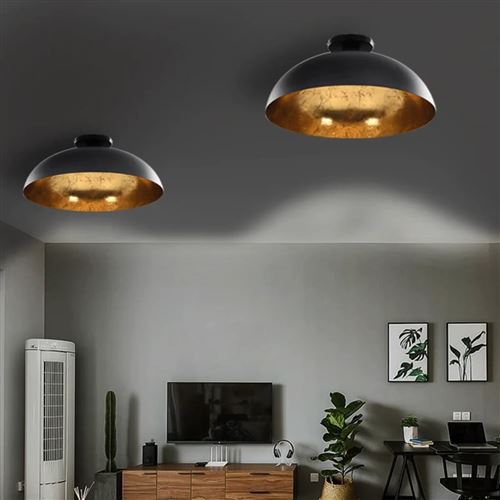 vidaXL 2 pcs Plafonniers Noir et doré Semi-sphérique E27