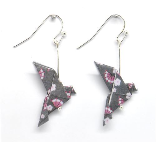 Boucles d'oreille papier origami colombe rose gris f. - the cocotte