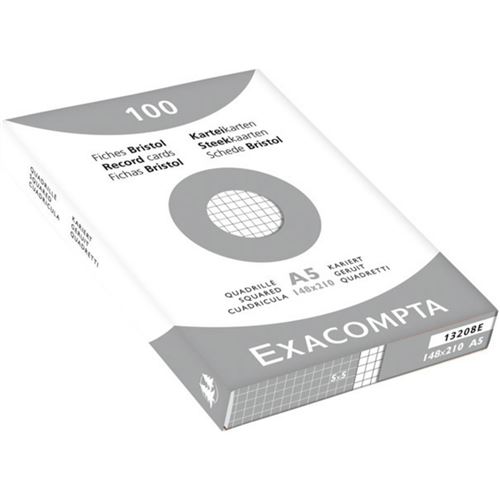 EXACOMPTA FICHES BRISTOL, A5, QUADRILLÉ, BLANC