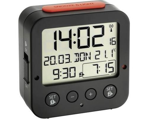 TFA Dostmann 60.2528.01 radiopilot&eacute;(e) R&eacute;veil noir Heures de r&eacute;veil 2 