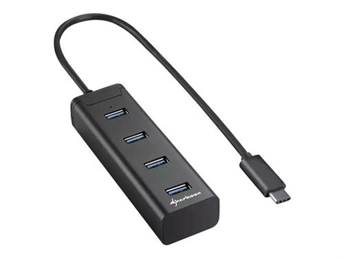 Sharkoon 4 port en aluminium hub usb 3.0, type c (noir) sans connecteur rj-45 schwarz