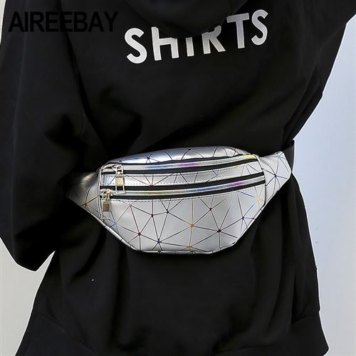 Femmes Holographique Taille Sacs Mode en plein air Loisir sports Poche pour telephone portable en cuir Sac de poitrine Argente Sac banane Achat prix fnac