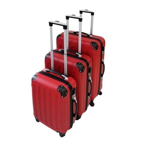 Todeco - Kofferset, Reisbussen, Beschermde hoeken, 20 24 28 inch (51 61 71 cm), Rood, buikspieren, Materiaal: ABS kunststof