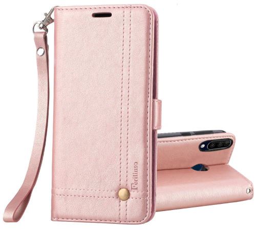 Housse pour Wiko View 3 Housse Coque Etui de luxe Portefeuille Porte Carte Et Billet (avec support integré) Or Rose