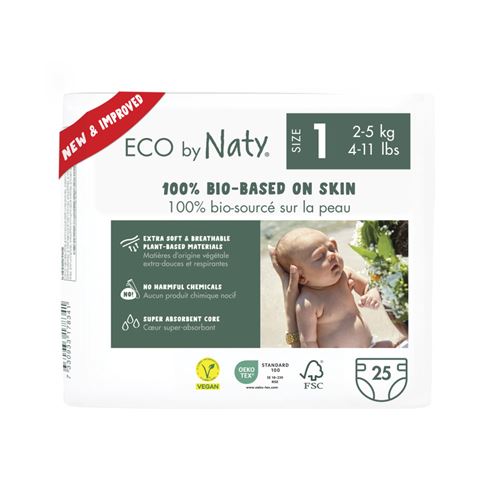NATY - Lot de 4 paquets de couches Taille 1 Nouveau né 2-5 kg 25 pcs