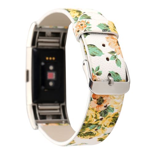 Bracelet en cuir motif de fleurs pour Fitbit Charge2 - Jaune