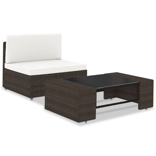 Fauteuil et table de jardin blanc et r&eacute;sine tress&eacute;e marron roop