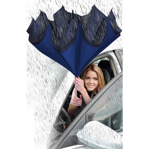 Parapluie femme mini pliant inversé manuel bleu marine & beige