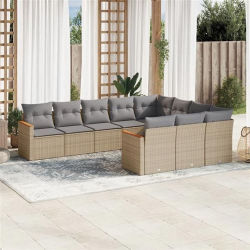 Non Communiqué Beige Vidaxl Salon De Jardin Avec Coussins 10 Pcs, Canapés De Terrasse, Ensemble De Meubles De Patio, Mobilier D'extérieur, 3258741