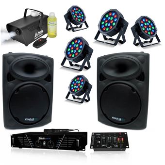 Pack Sono Ibiza Complet DJ300MKII - Ampli 480W - 2 Enceintes 500W Max -  Table de Mixage - Micro - 5 Projecteurs - 1 Machine à Fumée - Enceinte sono  DJ - Achat & prix