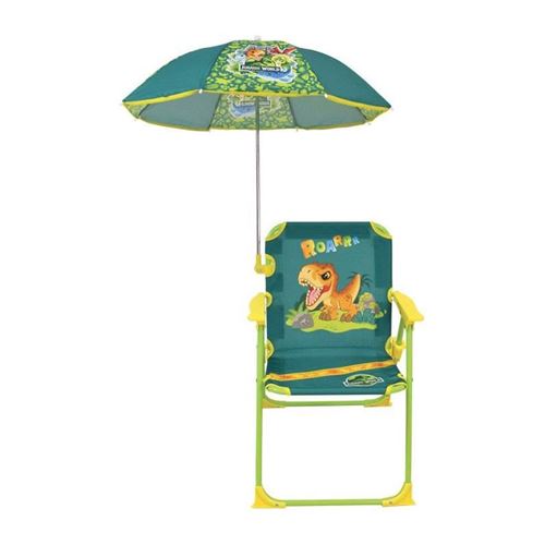 FUN HOUSE JURASSIC WORLD Chaise pliante de camping dinosaures - H.38.5 xl.38.5 x P.37.5 cm - Avec un parasol o 65 cm - Pour enfa