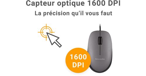 Novodio Optical Mouse USB-C Argent - Souris optique filaire 1600 DPI Mac/PC  - Souris - Novodio