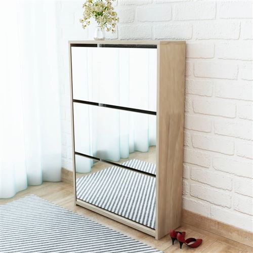 VidaXL Meuble à chaussures 3 étagères Miroir 63 x 17 x 102,5 cm Chêne