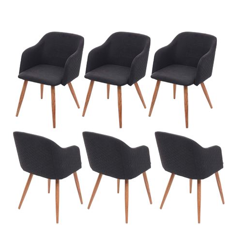 6x chaise de salle à manger MENDLER HWC-D71 design rétro tissu textile gris anthracite