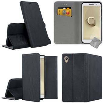 Housse De Protection En Cuir écologique Pour Alcatel M'POP - Couleur Noire - Fixation Magnétique - Neuf