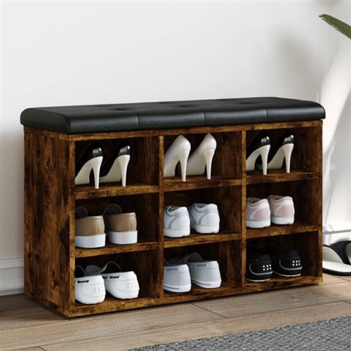 Banc à chaussures chêne fumé 82x32x50 cm bois d ingénierie