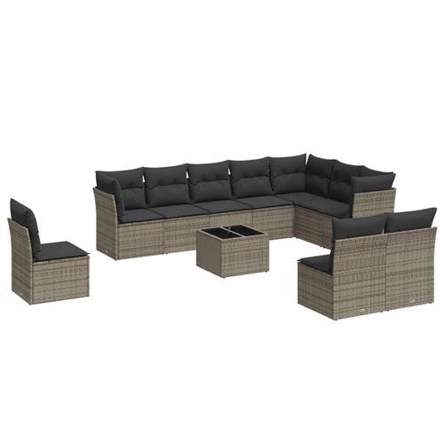 Non Communiqué Gris/Beige Salon De Jardin Vidaxl 11 Pcs Avec Coussins Et Résine Tressée Avec Table