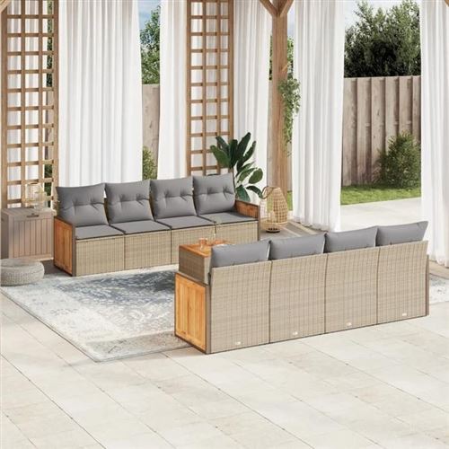 Vidaxl Beige Salon De Jardin 9 Pcs Avec Coussins - Image 2