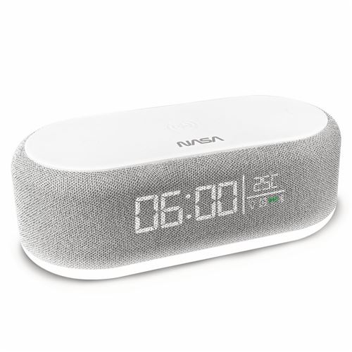 Radio Reveil NASA SPC400 Enceinte Bluetooth Haut-Parleur 5W x2 Charge Sans Fil 15W - Gris