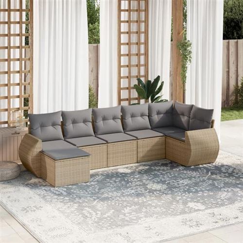 VIDAXL  Salon De Jardin Avec Coussins 7 Pcs Beige R&eacute;sine Tress&eacute;e